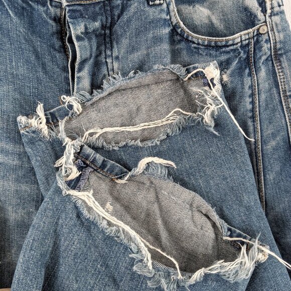 Armani Exchange Jeans Straight Leg Blue Denim Destroyed Ripped Raw Hem Cotton - Picture 10 of 13